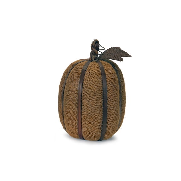 12" Burnt Orange Autumn Harvest Burlap Pumpkin with Bamboo Ribs Autumn Decoration