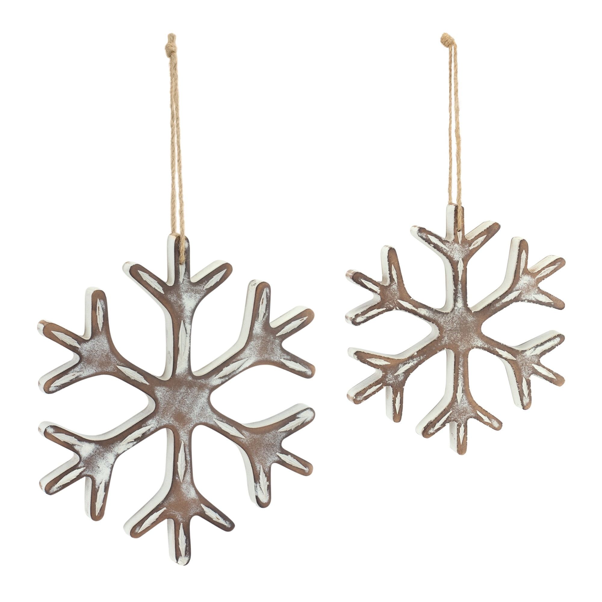 Melrose 12ct Brown and White Rustic Snowflake Christmas Ornaments 9.25