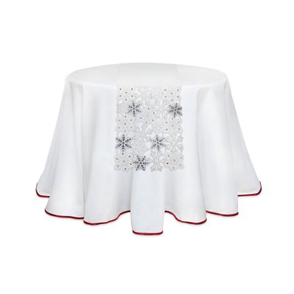 Melrose 13.5" White and Silver Colored Snowflake Embroidered Christmas Table Runner