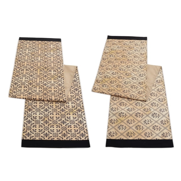 Melrose Geometric Floral Table Runner - 72.5" - Beige and Black - Set of 2