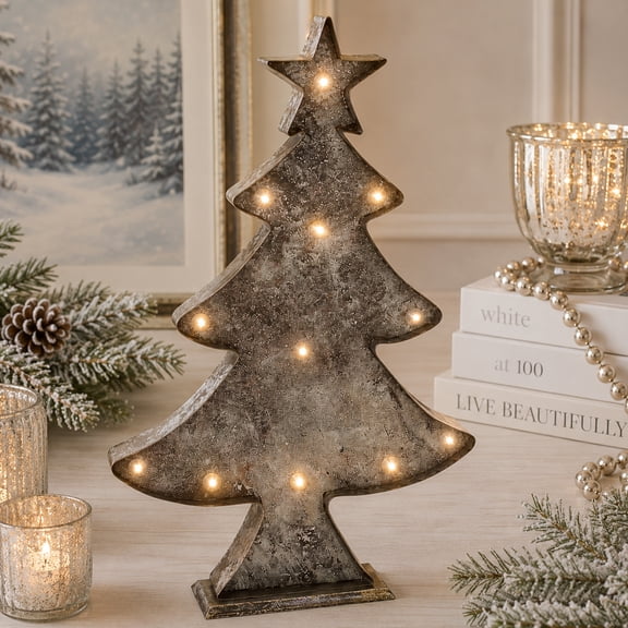 Melrose LED Lighted Metal Christmas Pine Tree with Timer - 19" - Clear Lights