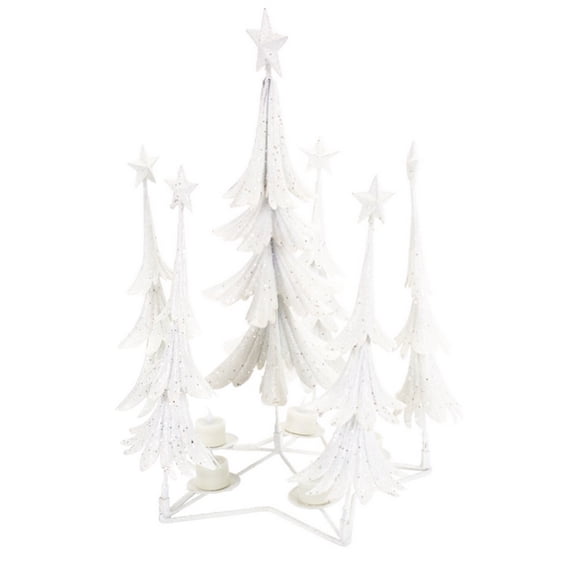 Melrose 21" Glittered Christmas Tree Tea Light Candle Holder - White