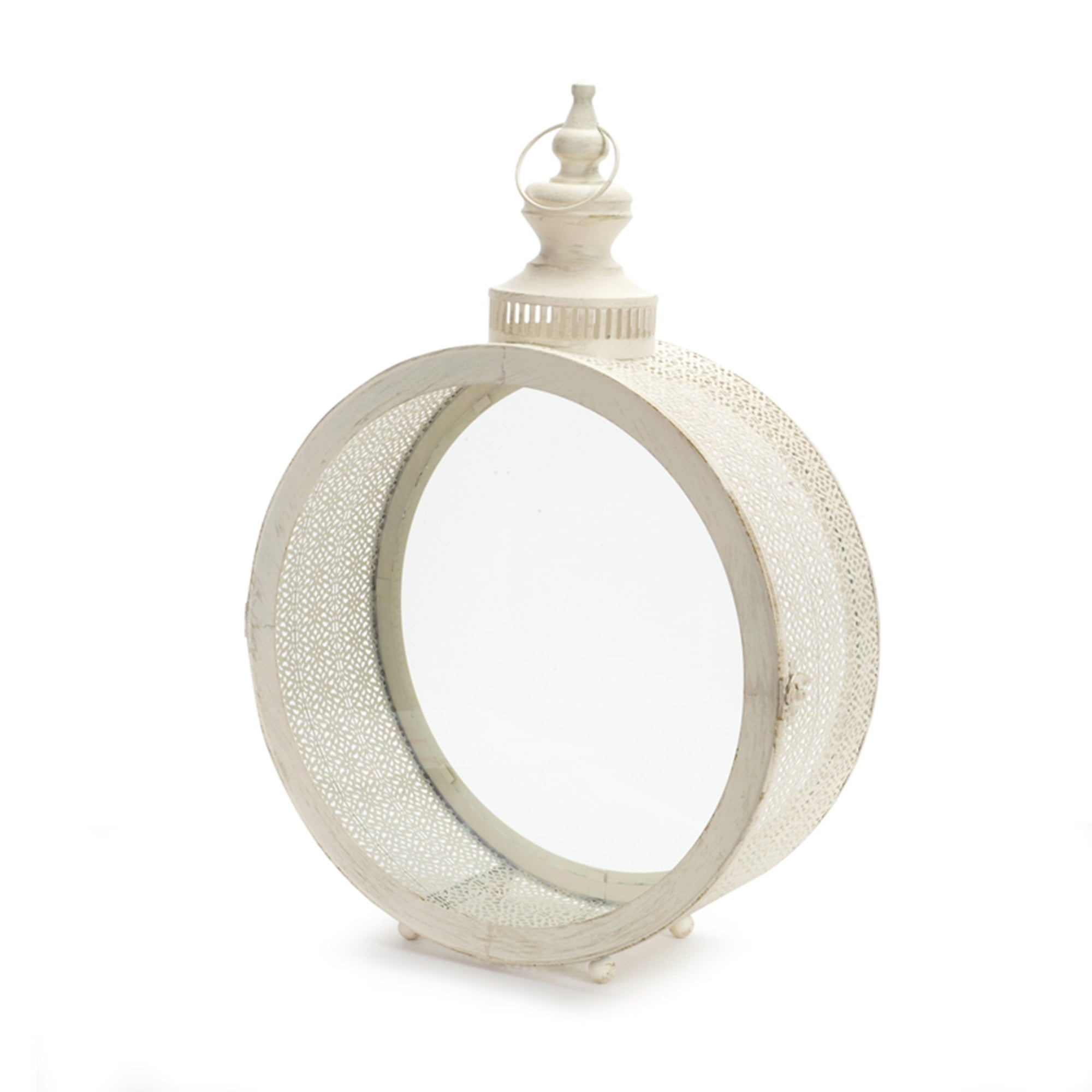 22" White Distressed Metal and Glass Circular Hanging Lantern