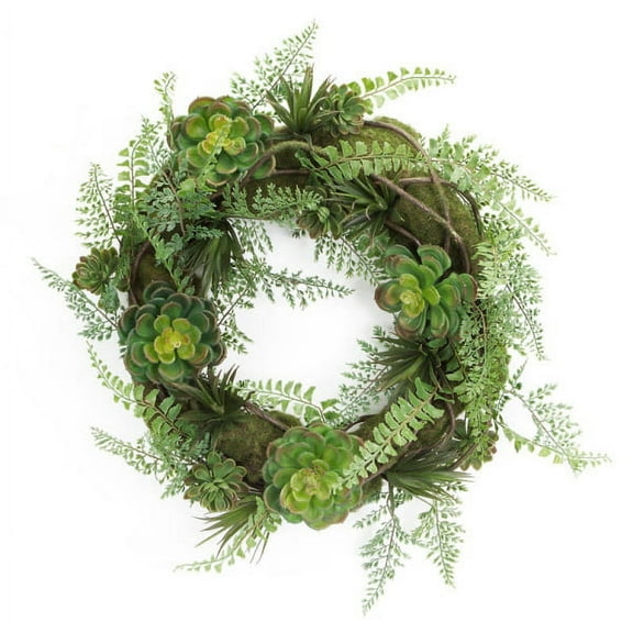 Melrose 22" Unlit Green/Red Hens with Chicks Succulent Plant Artificial Spring Wreath