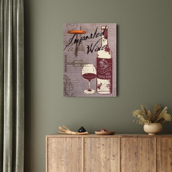 Melrose 23.5" Gray and Burgundy Red Wine Canvas Wall Art