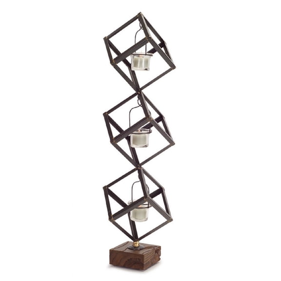 Melrose 24" Decorative Stacked Boxes on Wood Base Votive Candle Holder