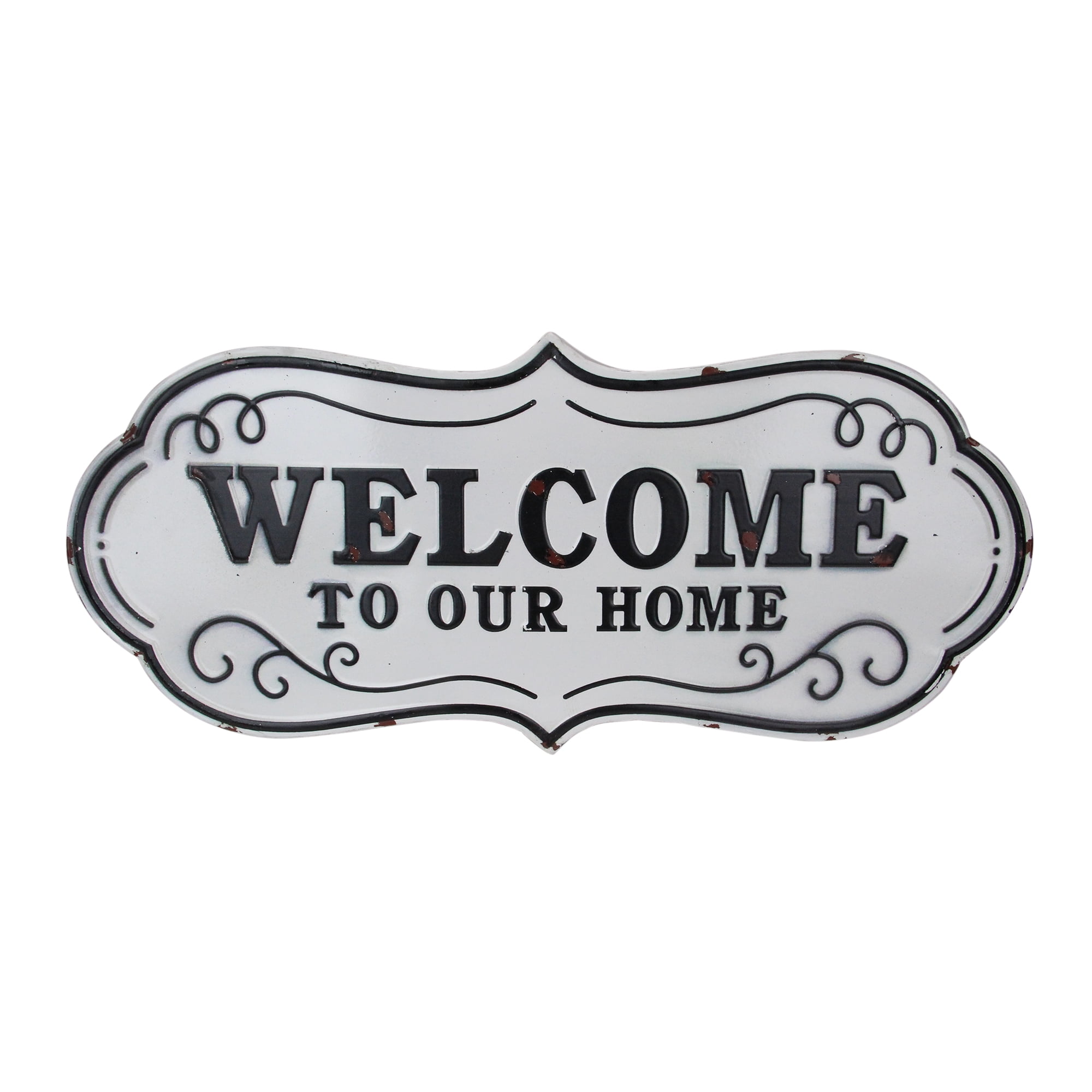 26.5" White and Black Metal Rustic Welcome Sign