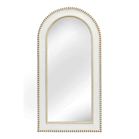 Melrose 35" White and Brown Beaded Wood Arch Framed Wall Mirror