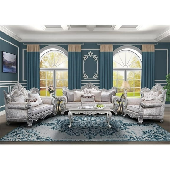 Melrose 3Pc Traditional Living room set Made with Wood in silver