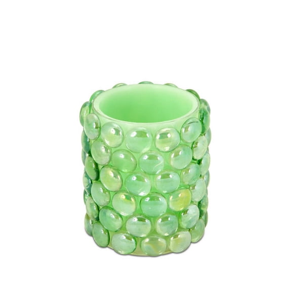 Melrose 4" Green Beaded LED Lighted Battery Operated Flameless Pillar Candle - Amber Flicker Flame