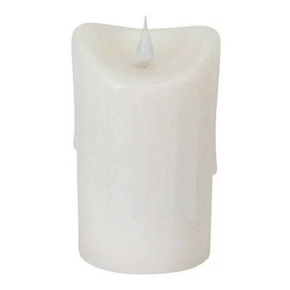 Melrose 5.25" Prelit LED Simplux Dripping Wax Flameless Pillar Candle with Moving Flame - White
