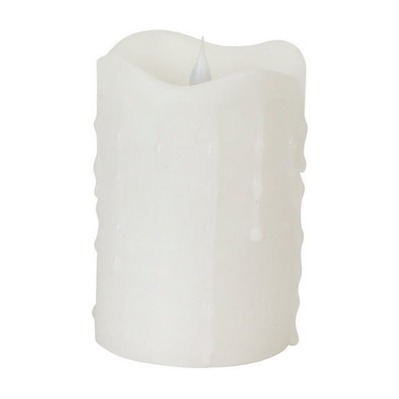 Melrose 5.25" Prelit LED Simplux Dripping Wax Flameless Pillar Candle with Moving Flame - White