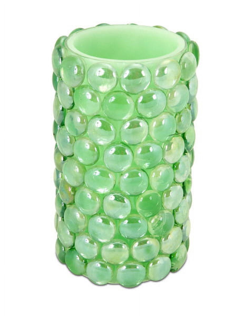 Melrose 6" Green Beaded LED Lighted Battery Operated Flameless Pillar Candle - Amber Flicker Flame