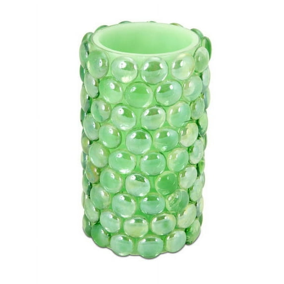 Melrose 6" Green Beaded LED Lighted Battery Operated Flameless Pillar Candle - Amber Flicker Flame
