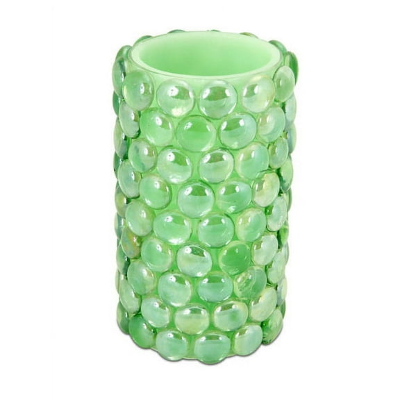 Melrose 6" Green Beaded LED Lighted Battery Operated Flameless Pillar Candle - Amber Flicker Flame