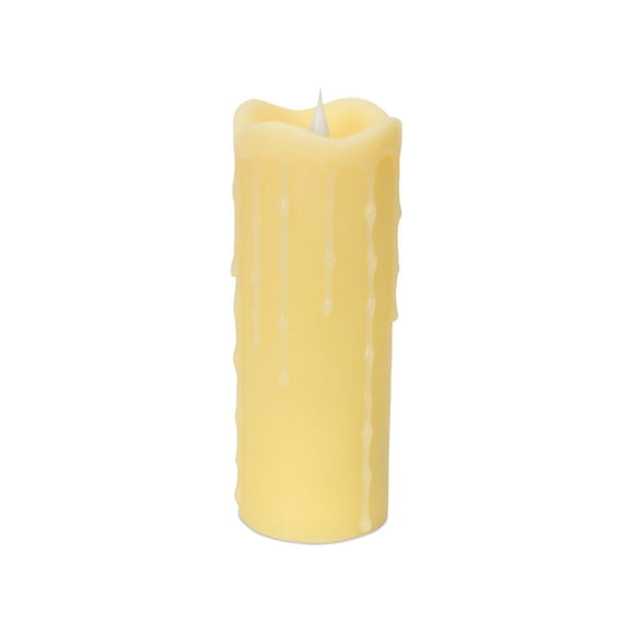 Melrose 7" Ivory LED Dripping Wax Pillar Flameless Candle with Moving Flame