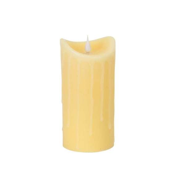 Melrose 7" Prelit LED Simplux Dripping Wax Flameless Pillar Candle with Moving Flame - Ivory