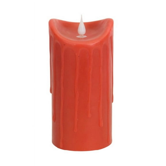Melrose 7" Red-Orange Dripping Wax Flameless LED Lighted Pillar Candle with Moving Flame