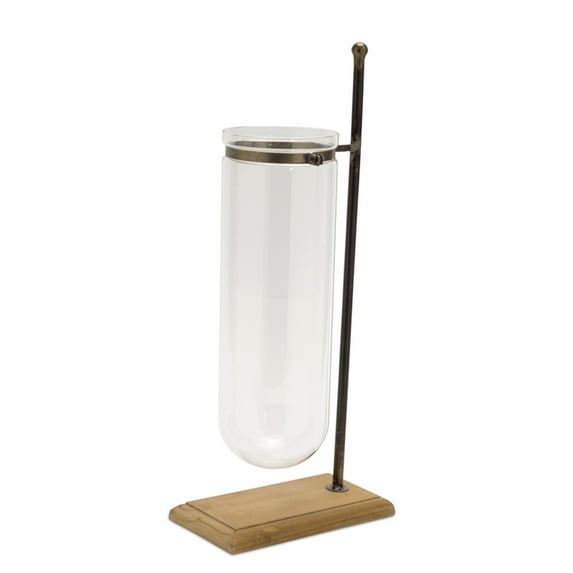 Melrose 70034 Glass, Wood and Metal Vase on Stand, 17-inch Height