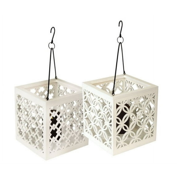 Melrose 8.5" Metro White Geometric Flower Lattice Hanging Patio Pillar Candle Lantern