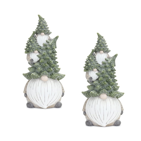 Melrose Set of 2 Frosted Triple Gnome Stack Christmas Figurines 11.75"