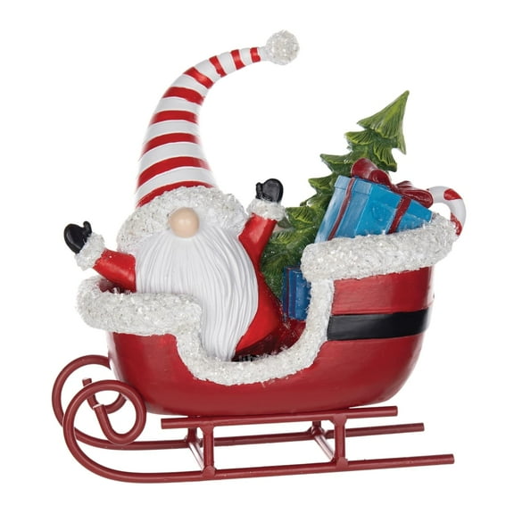 Melrose 86129 Gnome in Sleigh, 8-inch Height, Resin and Metal