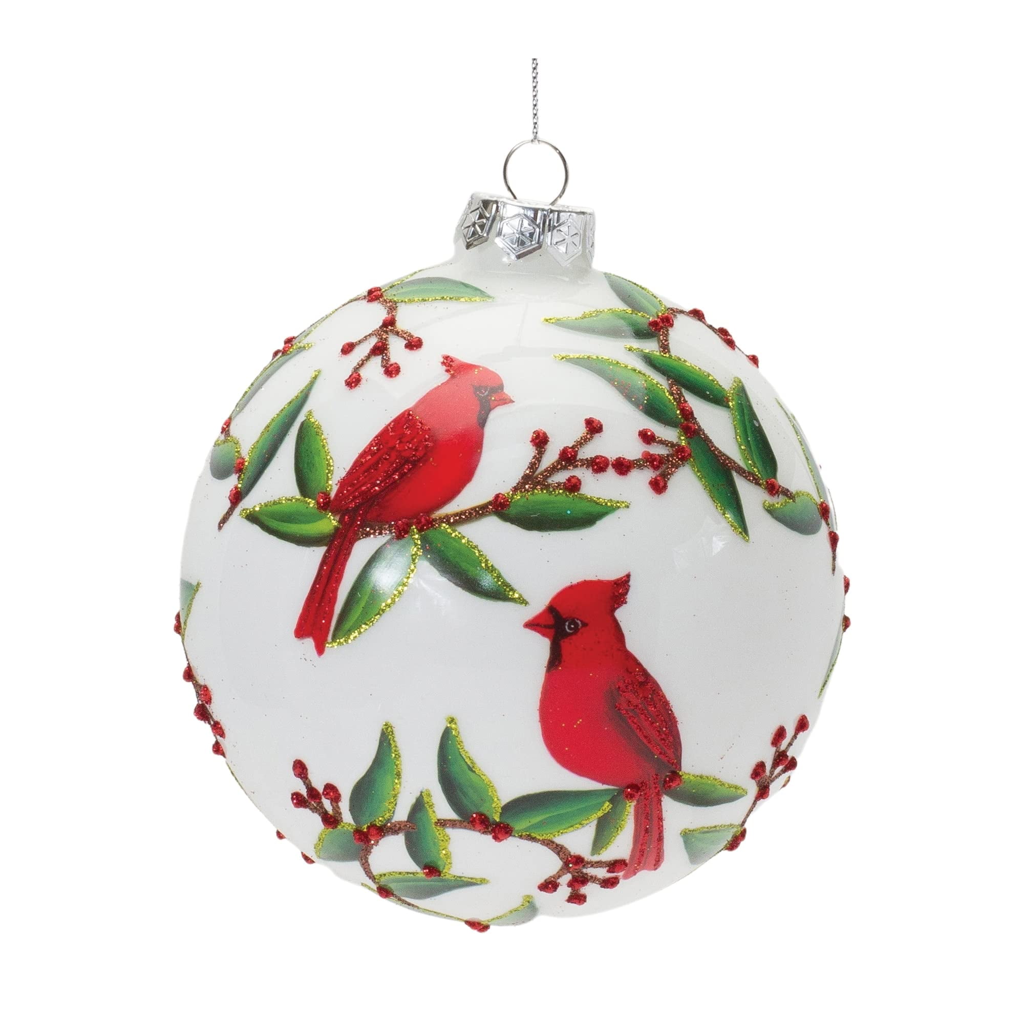 Festive Red and White Glass Cardinal Ball Ornaments Set