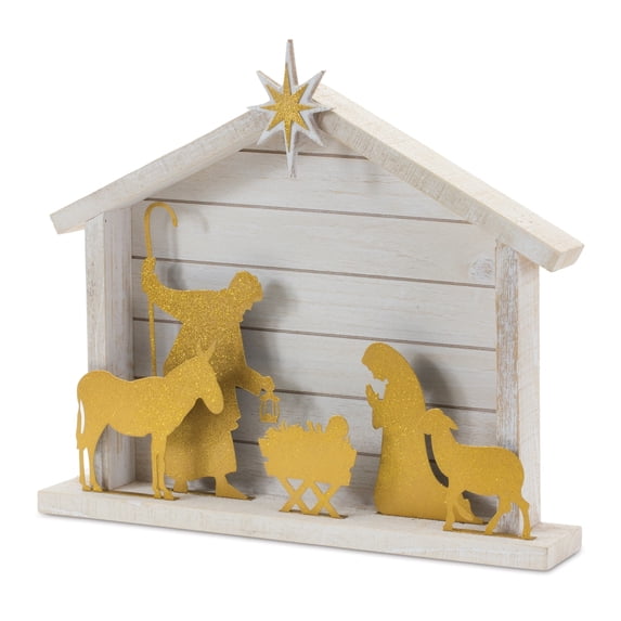 Melrose Cut Out Nativity Scene Christmas Tabletop Decoration - 17.75" - White and Gold