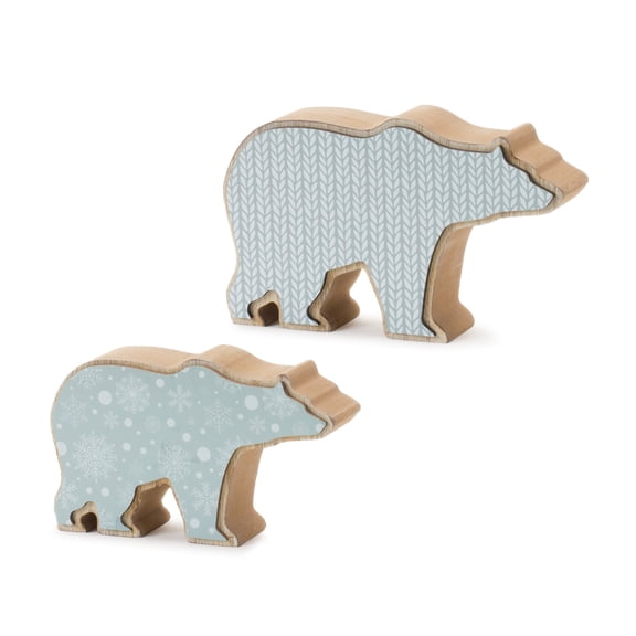 Melrose Wooden Polar Bear Christmas Tabletop Decorations - 6" - Set of 2