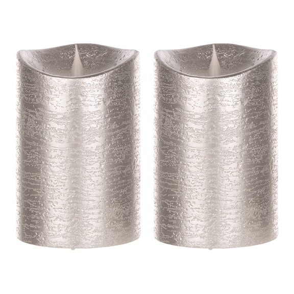 Melrose Flameless LED Pillar Candles with Remote - 5.25" - Silver