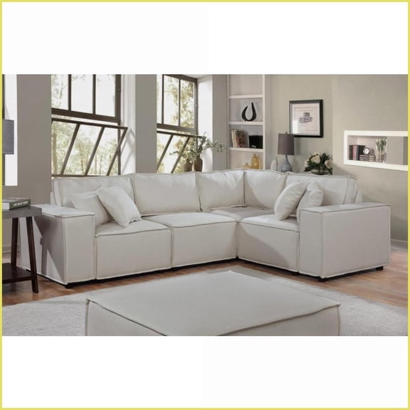 Melrose 99” Modular Sectional Sofa with Ottoman – Beige Linen, Flexible Layout for Living Room | Beige | Linen | Loose Back