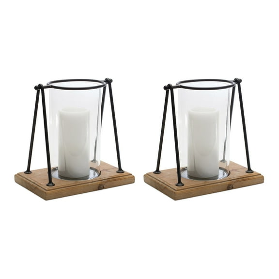 Melrose A-Framed Candle Holders with Wooden Base - 9.75" - Set of 2