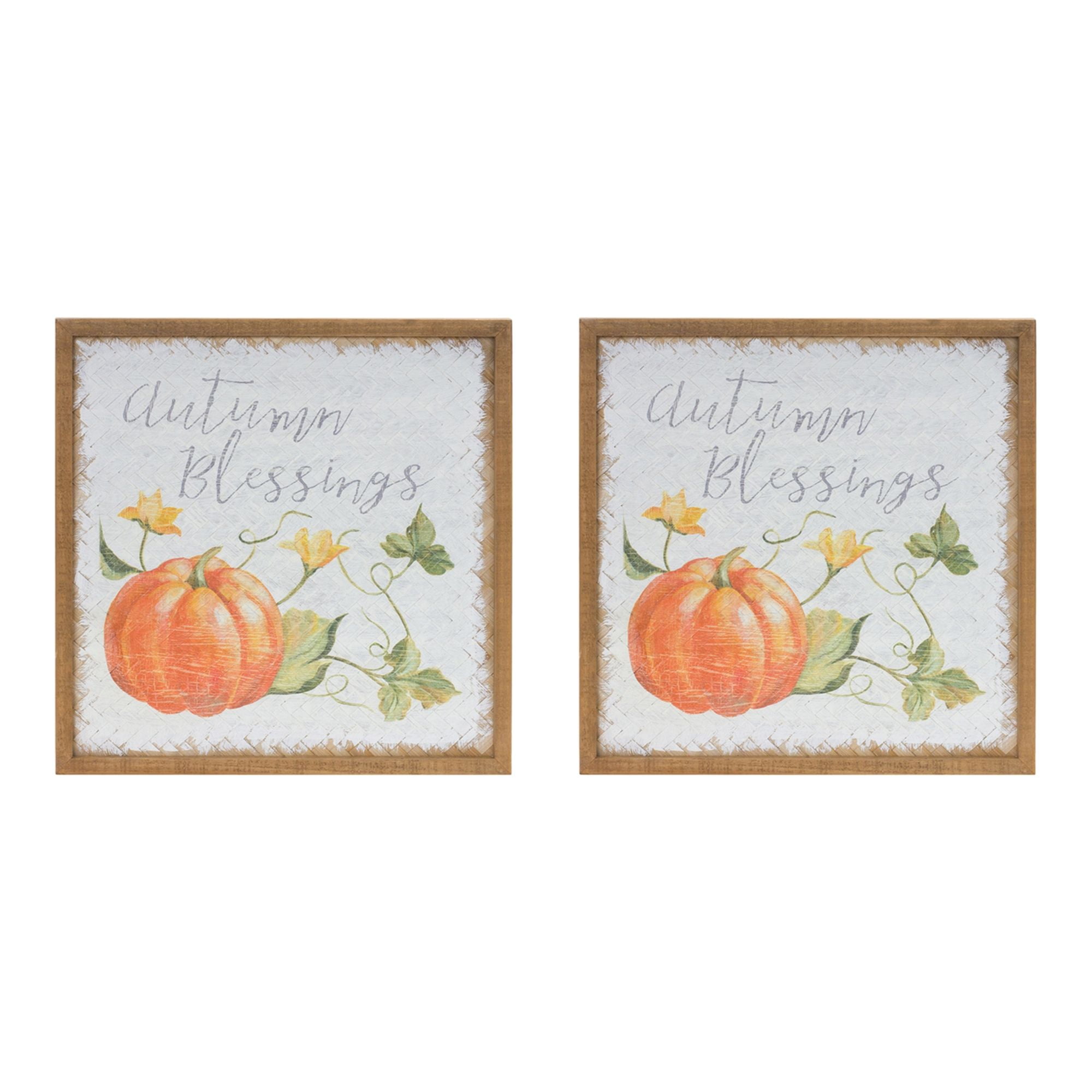 Autumn Blessings Pumpkin Sign Set with Fir Wood Frame