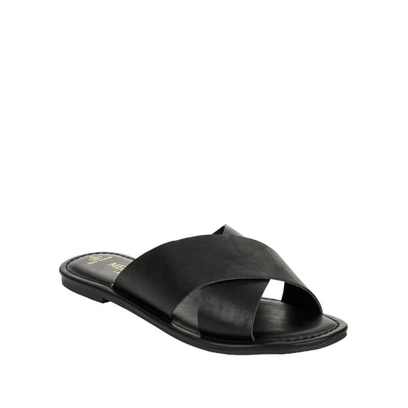 Melrose Ave. Los Angeles Women's Vegan Leather Crossband Flat Slide Sandals