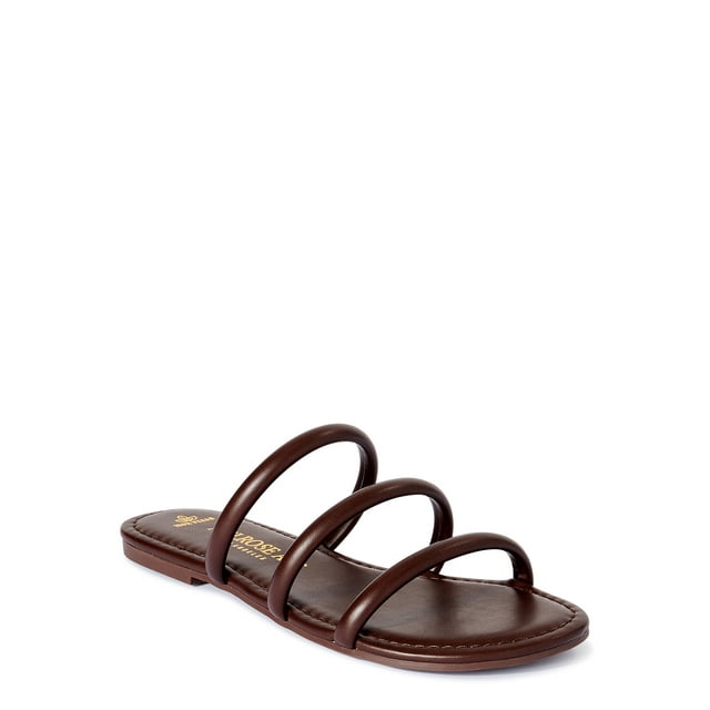 Melrose Ave Women's Faux Leather Three Strap Slide Sandals