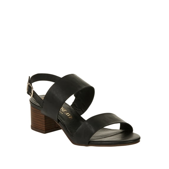 Melrose Ave Women's Faux Leather Two Strap Block Heel Sandals