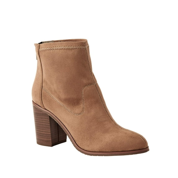 Melrose Ave Women's Vegan Suede Back Zip Block Heel Bootie