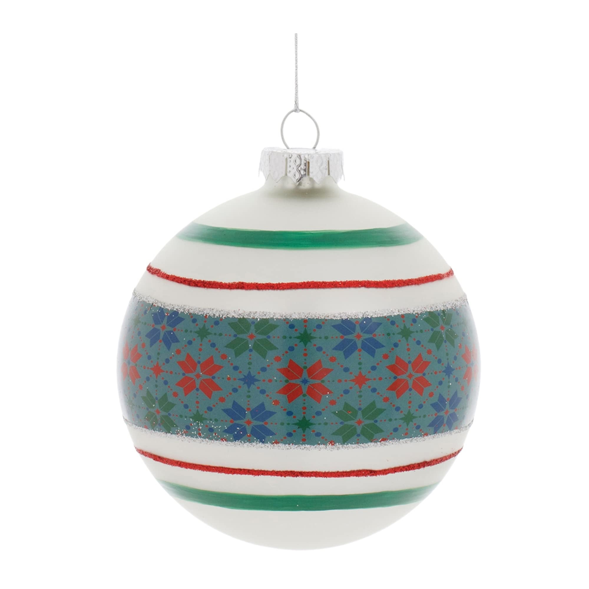 Festive Red and Green Glass Ball Ornaments Set of 6