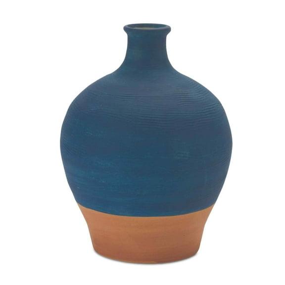 Melrose Ceramic Decorative Bottle Vase - 8.5" - Blue and Brown