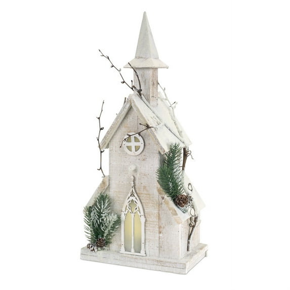 Melrose Christmas Decor - Pre-lit Wooden Snowy White Church 18.75" Tall