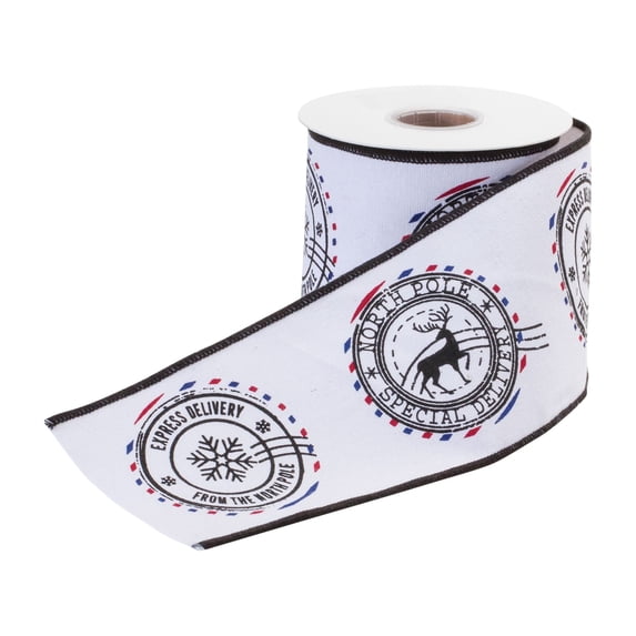 Melrose Christmas Postal Wired Craft Ribbon - 4" x 5 Yards - White and Black