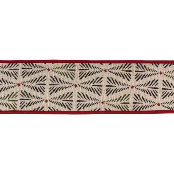 Melrose Christmas Tree Wired Craft Ribbon - 4" x 5 Yards - Beige and Black