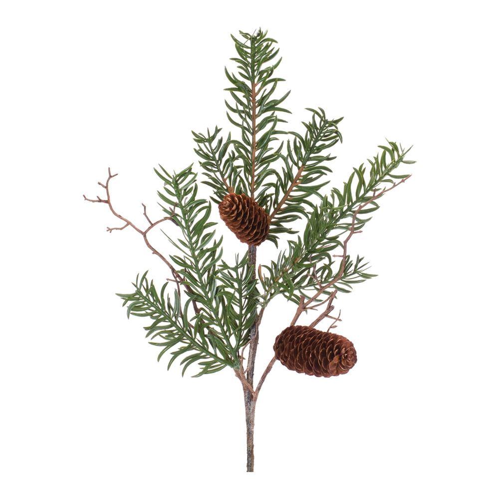 21" Green and Brown Plastic Pine Spray Set with Pinecones
