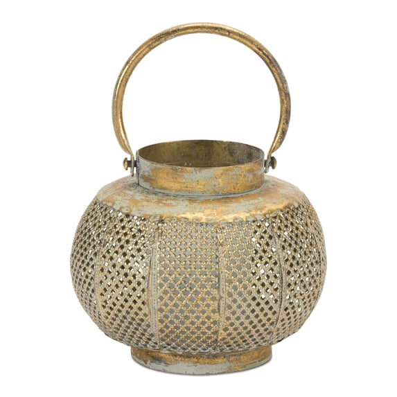 Melrose Rustic Punched Metal Candle Lantern - 7.5" - Gold