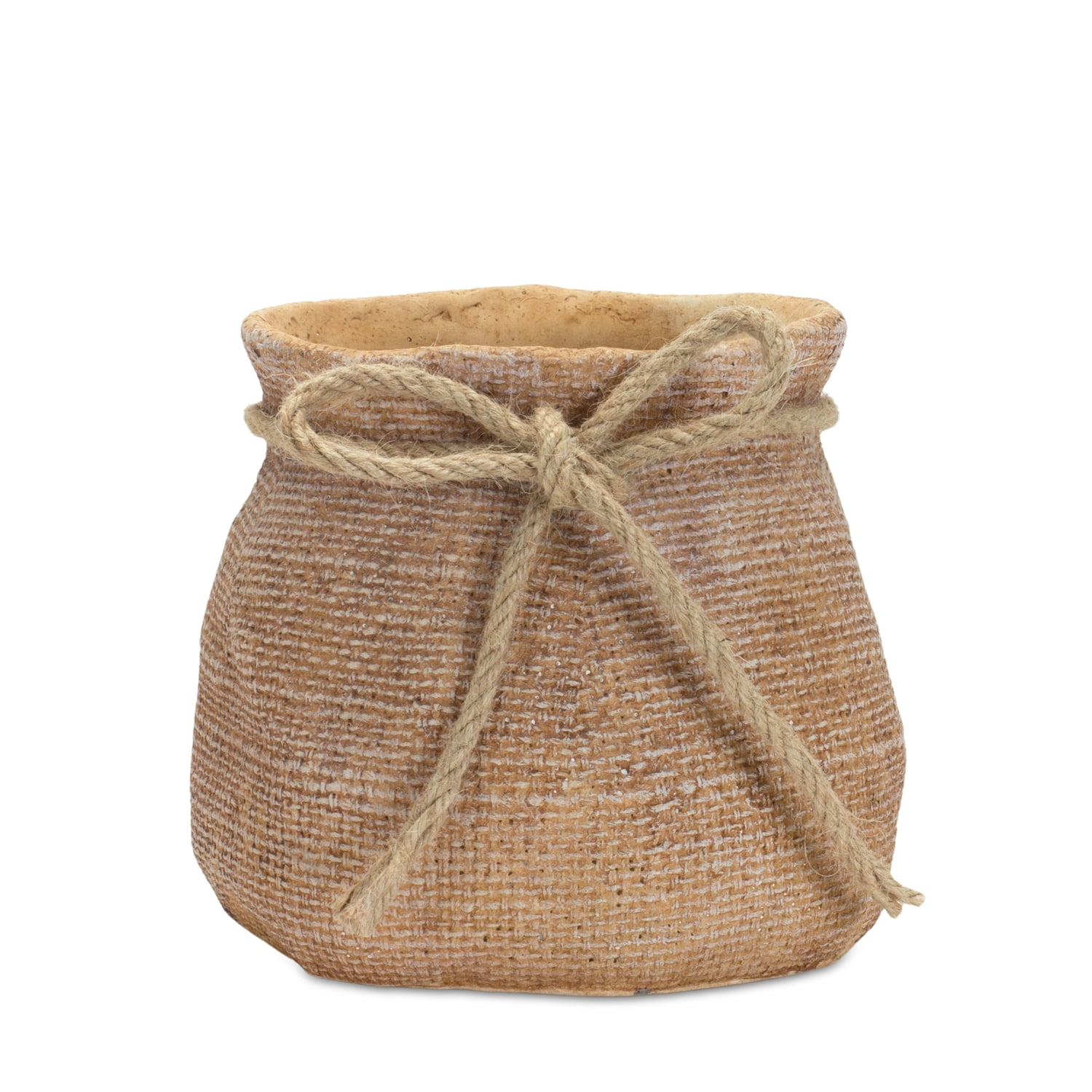 Melrose 7" Brown Cement Planter with Faux Burlap Design