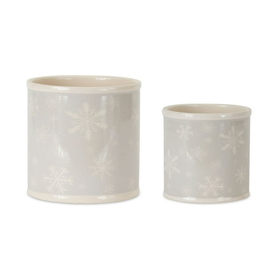 Melrose Dolomite Set Of 4 Grey Pot With Snowflakes 80496DS