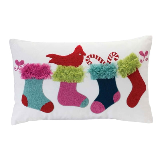 Melrose Embroidered Stocking Christmas Throw Pillow - 19.5" - Multi-Color