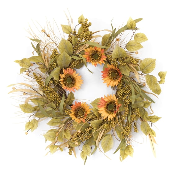 Melrose Fabric And Eva Sunflower And Berry Wreath With Gold Finish 81543DS