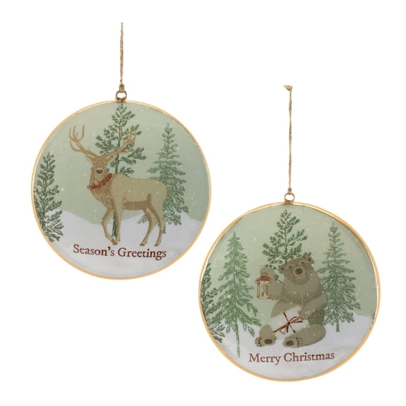 Melrose Woodland Christmas Sentiment Disc Ornament Set of 6