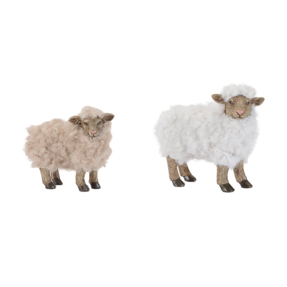 Melrose International Sheep (Set of 6) 4"H, 4.5"H Resin/Faux Fur